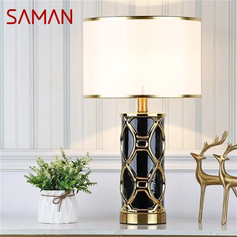 

SAMAN Table Lamps Desk Luxury Contemporary Fabric Light Decorative For Home Bedside Bedroom