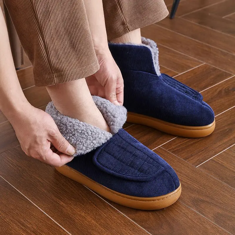 Comfortable Granpa Home Slippers Home Warm Winter Fur Slides Old Men and Women Turned-over Edge Ankle Booties Non-slip Flat Shoe