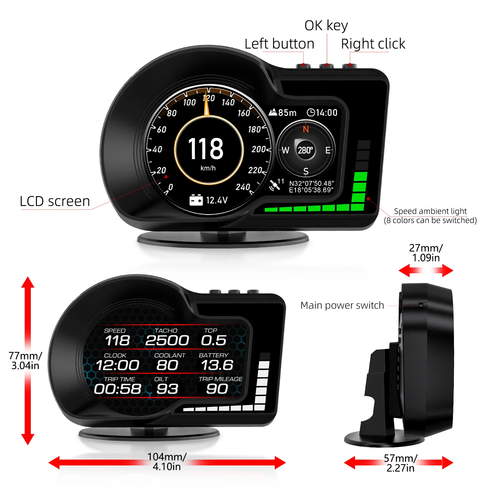 F15 HUD OBD2 GPS ڵ  ÷,   ӵ 跮 Ÿڹ, rpm а, ӵ ˶ ð,  