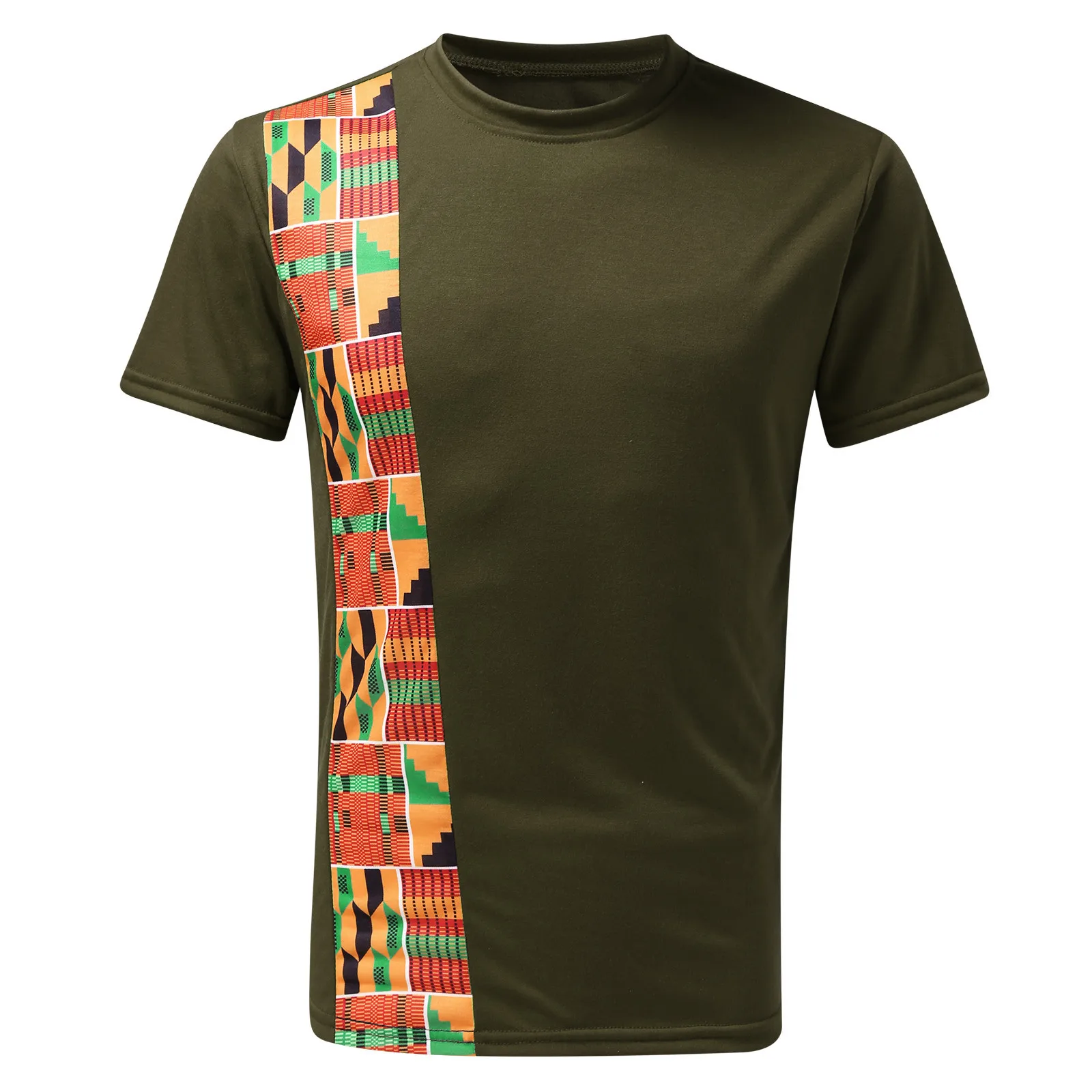 African kente t shirt patchwork color print top wear mens ankara style panel tees o neck