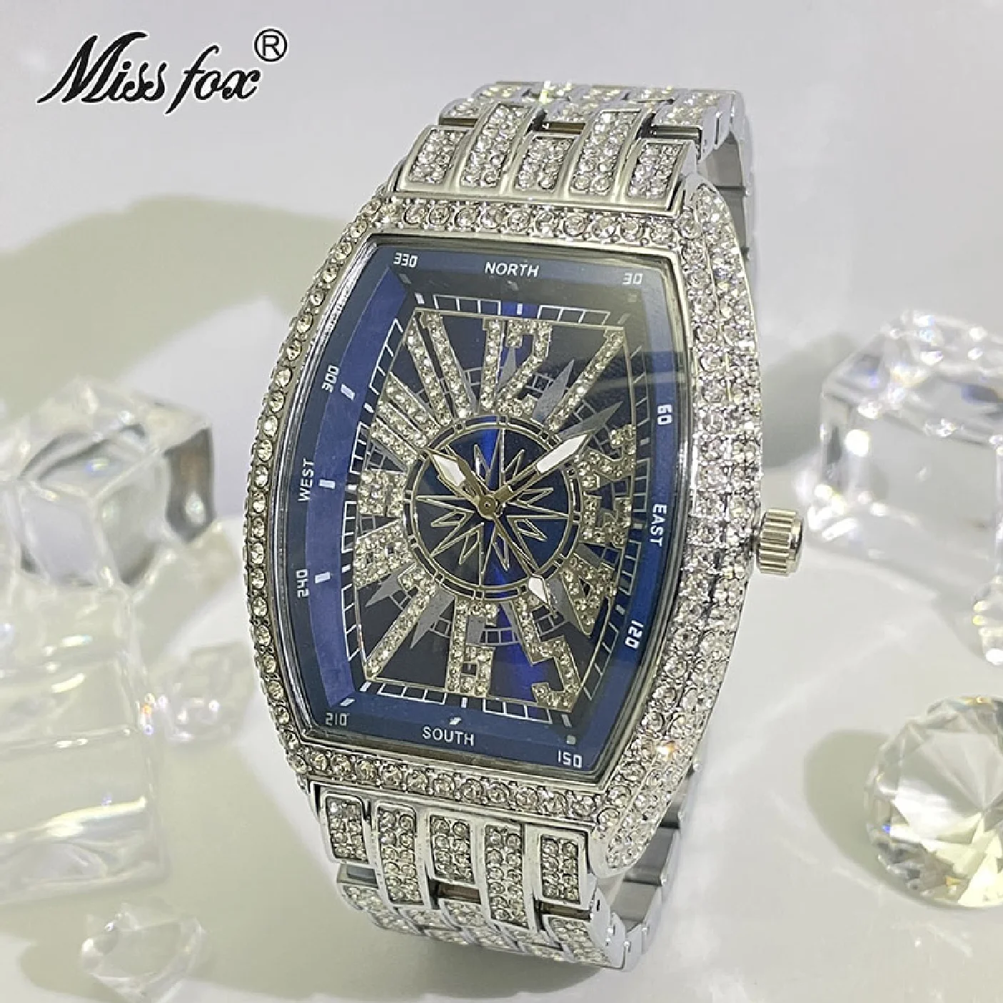 

New Iced Watches Men Luxury Brand Fashion Quartz Wristwatch Moissanite Waterprof Luminous Tonneau Clock Male Gift Free Shipping