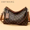 Old Flower Top-handle Bags Female Luxury Handbags Designer Shoulder Hand Bags for Women Mother Ladies PU Leather Crossbody Bag