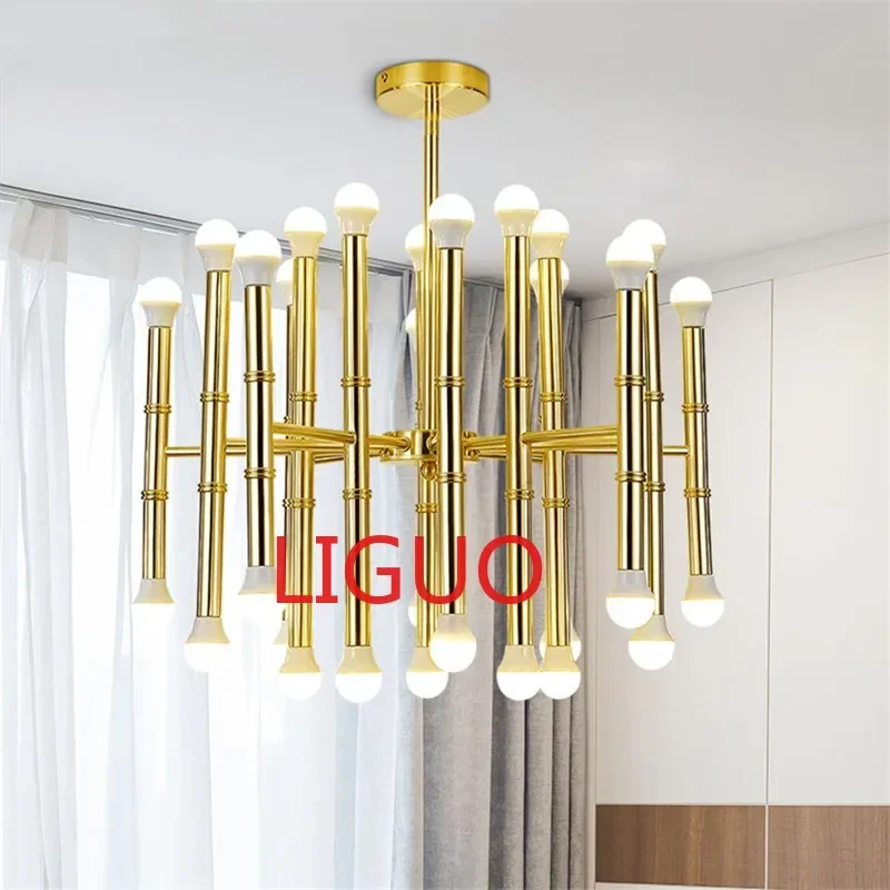 Post-modern gold tube chandelier 18/30 heads iron led hanging lamps for living room dining room bedroom home interior lighting