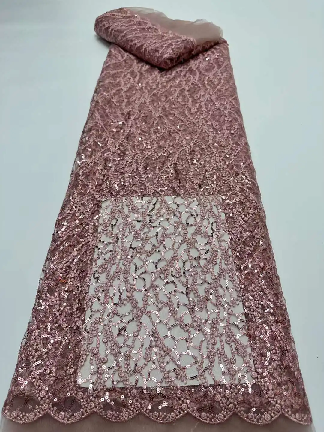 

African French Net Lace Fabric With Sequins Embroidered Nigerian Tulle Lace For Party Dresses High Quality Fabric 5 Yard RFS1-18