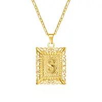 Stainless Steel Initial Letter Necklace For Women Men 2025 New Stylish Square Pendant Necklace Birthday Party Jewelry Gifts 2