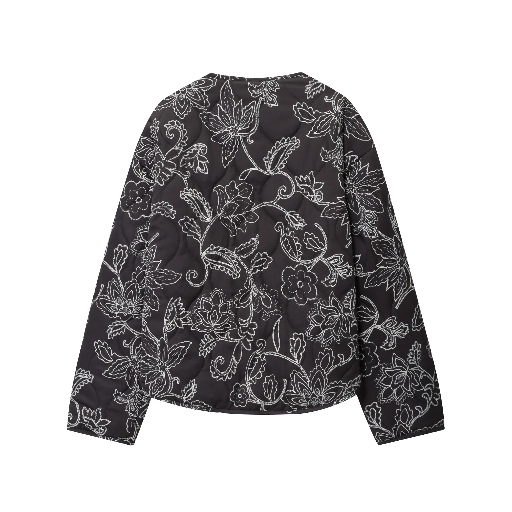 Women'S Short Jacket Coat O-Neck Long Sleeve Quilted Printed Autumn And Winter New Casual Vintage Style Button Outerwear Coat