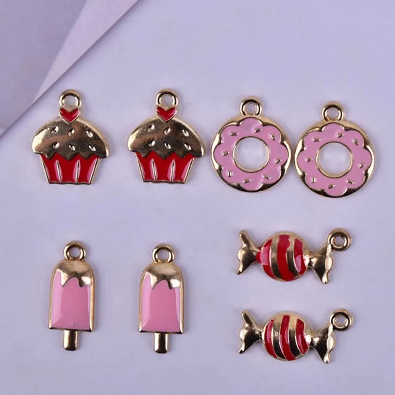 

10pcs Sweet Food Candy Cake Donut Metal Charms for Jewelry Making Metal Necklace Pendant Earring Charms Diy Accessories
