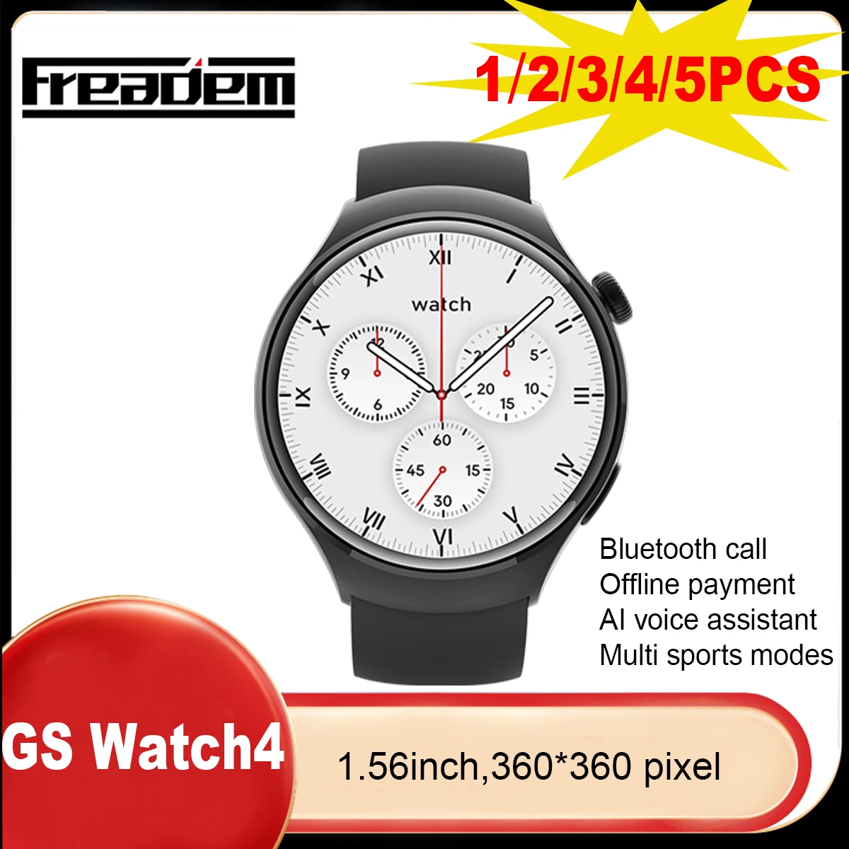 

Умные часы GS Watch4, 1,56 дюйма, Круглый HD экран, BT звонки, стандартная оплата, спортивные водонепроницаемые умные часы IP67 с беспроводной зарядкой