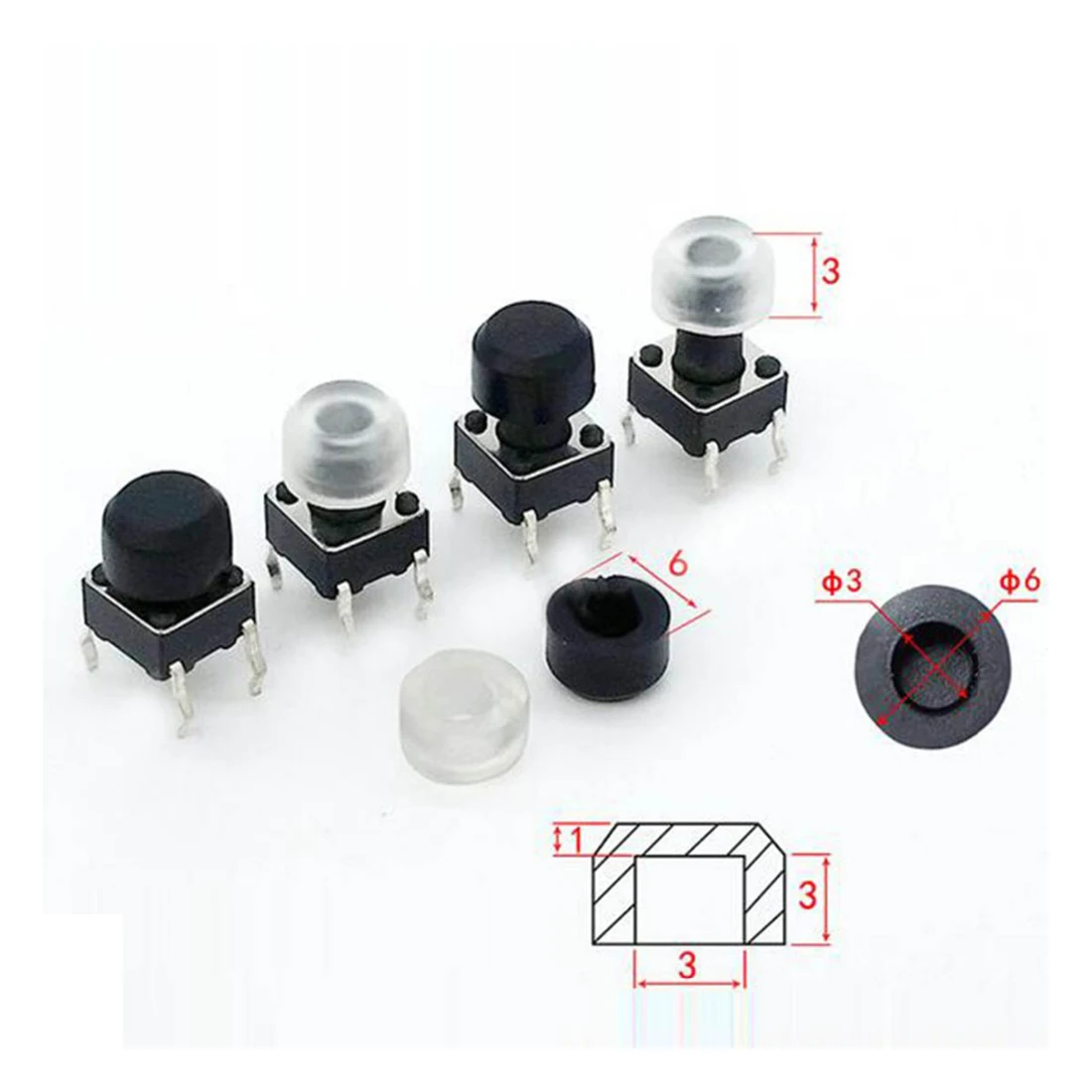 Tactile Button Caps 100pcs Silicone Round Hole 6*6mm Push Button Switch Caps