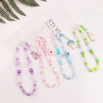 Colorful Beaded Mobile Phone Lanyard Smartphone Straps Wrist Chain Cute Bear Pendant Telephone Case Decoration Hanging Cord