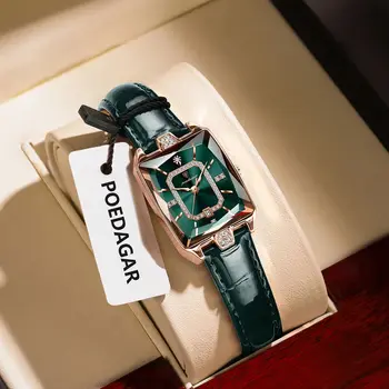POEDAGAR Rectangle Luxury Women's Watches Waterproof Date Leather Woman Watch Elegant Fashion Quartz Women Wristwatch Reloj Gift 1