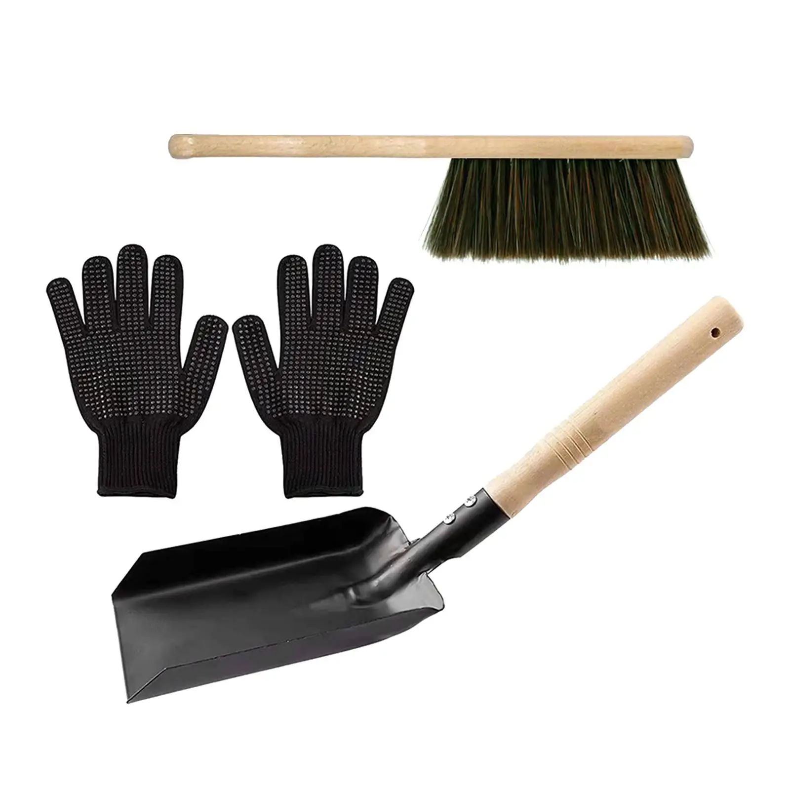 Fire Place Tool Set Hearth Tidy Black Gloves Firepit Wood Burner Accessories Fireplace Broom Steel Shovel and Ash Brush Set Fire Place Tool Set Hearth Tidy Black Gloves Firepit Wood Burner Accessories Fireplace Broom Steel Shovel and Ash Brush Set