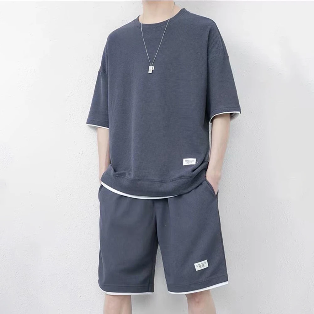 

Футболка и шорты мужские спортивные, Шелковый комплект с коротким рукавом, модная рубашка, 2 предмета