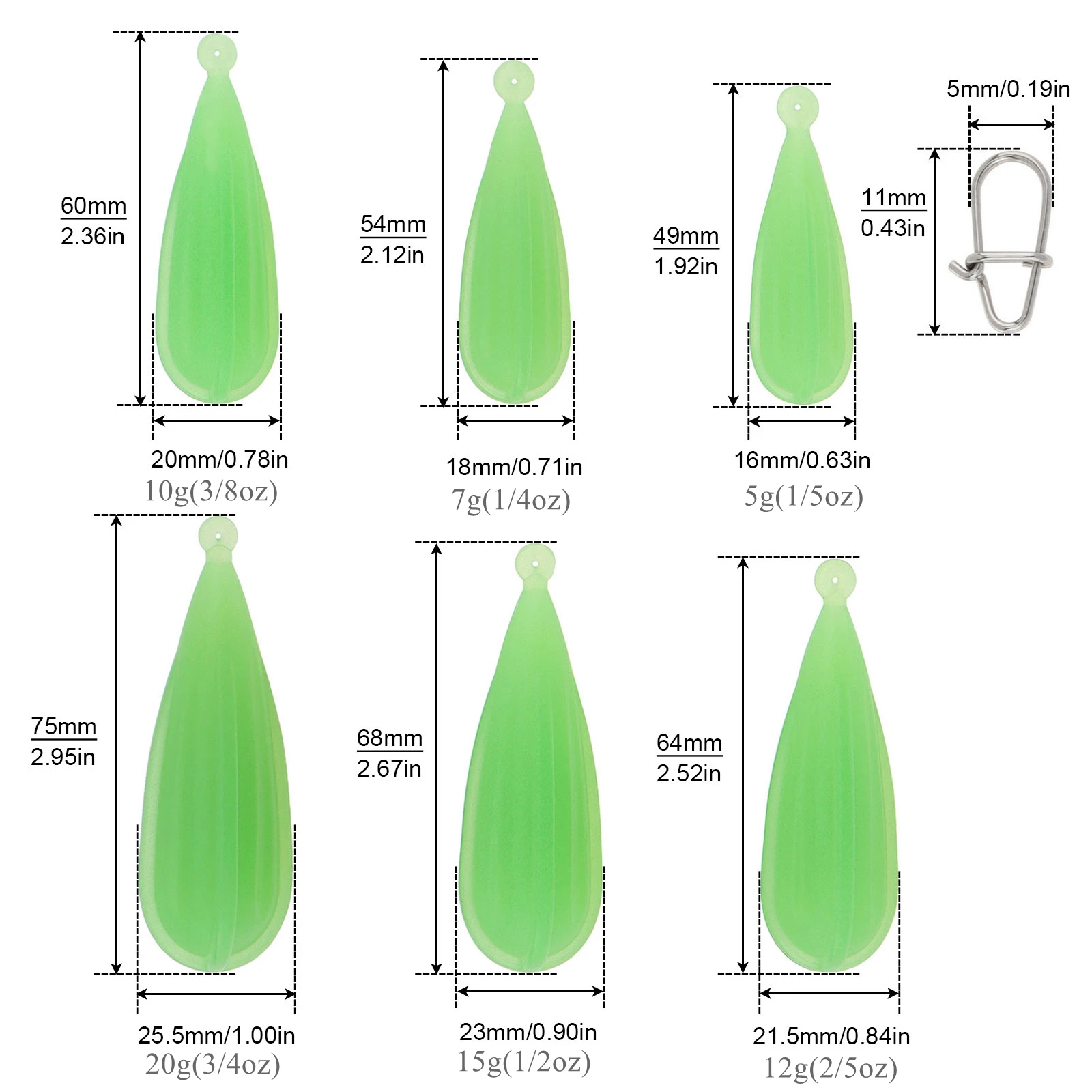 6pcs Glow in Dark 6 Mixed Sizes Fishing Practice Plugs for Improving Casting Skills Luminous Bait Casting Practice Plug