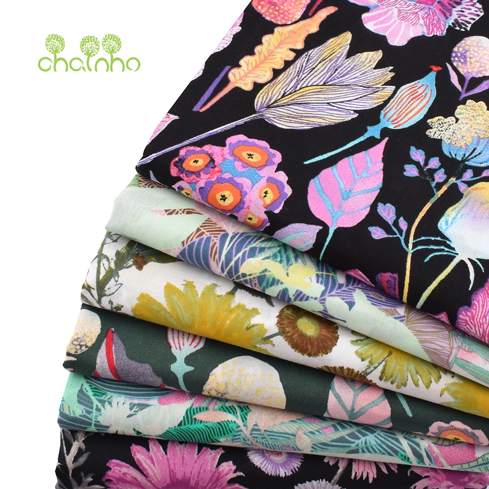 Chainho,Floral Printed Plain Cotton Fabric,50S 90*88,DIY Sewing Quilting Poplin Material For Baby Children's Shirts,Skirts,Dress