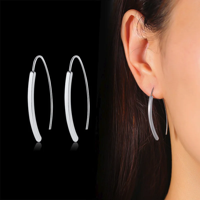 Vnox Einfache Linie Ohrringe für Frauen Minimalistischen Edelstahl Dame Ohrringe