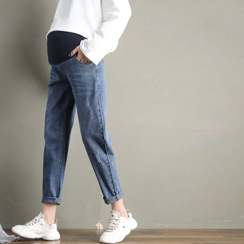 Pregnancy Abdominal Pants Boyfriend Jeans Maternity Pants For Pregnant Women Clothes High Waist Trousers Loose Denim Jeans 2