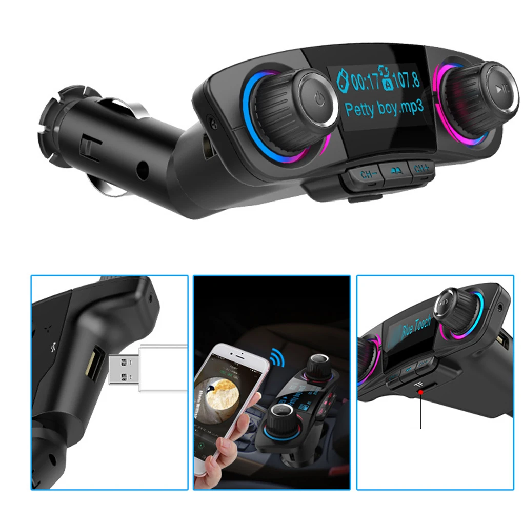 

Bluetooth 4.0 FM Transmitter Modulator Handsfree Car Kit TF Double USB Music AUX Audio Car Wireless Bluetoot MP3 Player