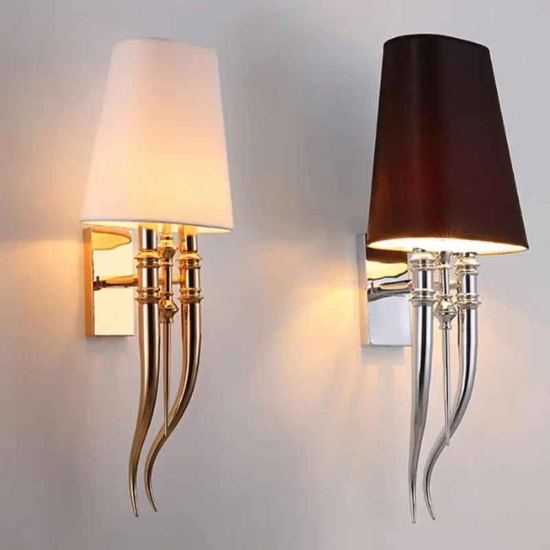 Lámpara de pared de tela de hierro moderna, candelabro de AC85-265V de doble cabeza creativo para comedor, sala de estar y dormitorio