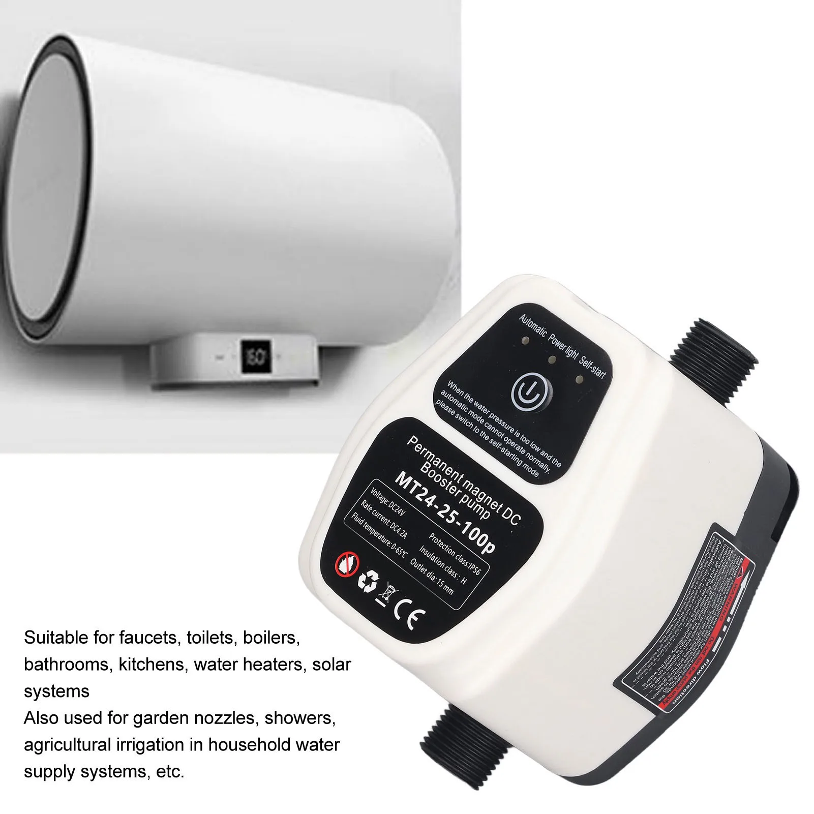 Booster Pump 100W 24V 25L Full Automatic Intelligent Sensing Quiet Water Pressure Boost Pump 100‑240V