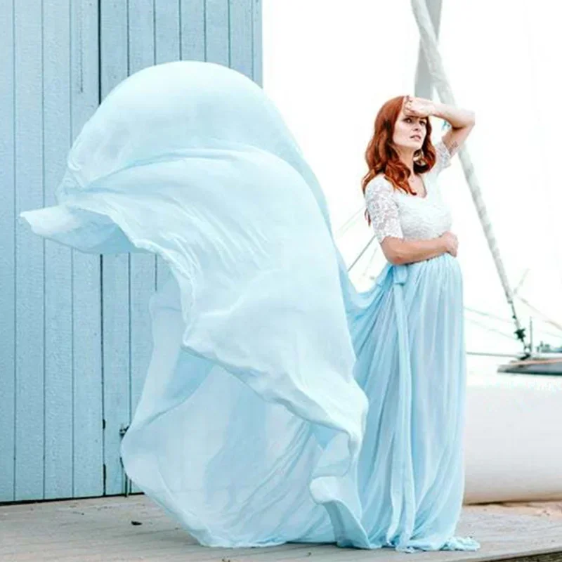 

Sexy Long Maternity Photography Prop Dresses Lace Pregnancy Dress Photo Shoot For Pregnant Women Ruffles Maxi Maternity Gown New