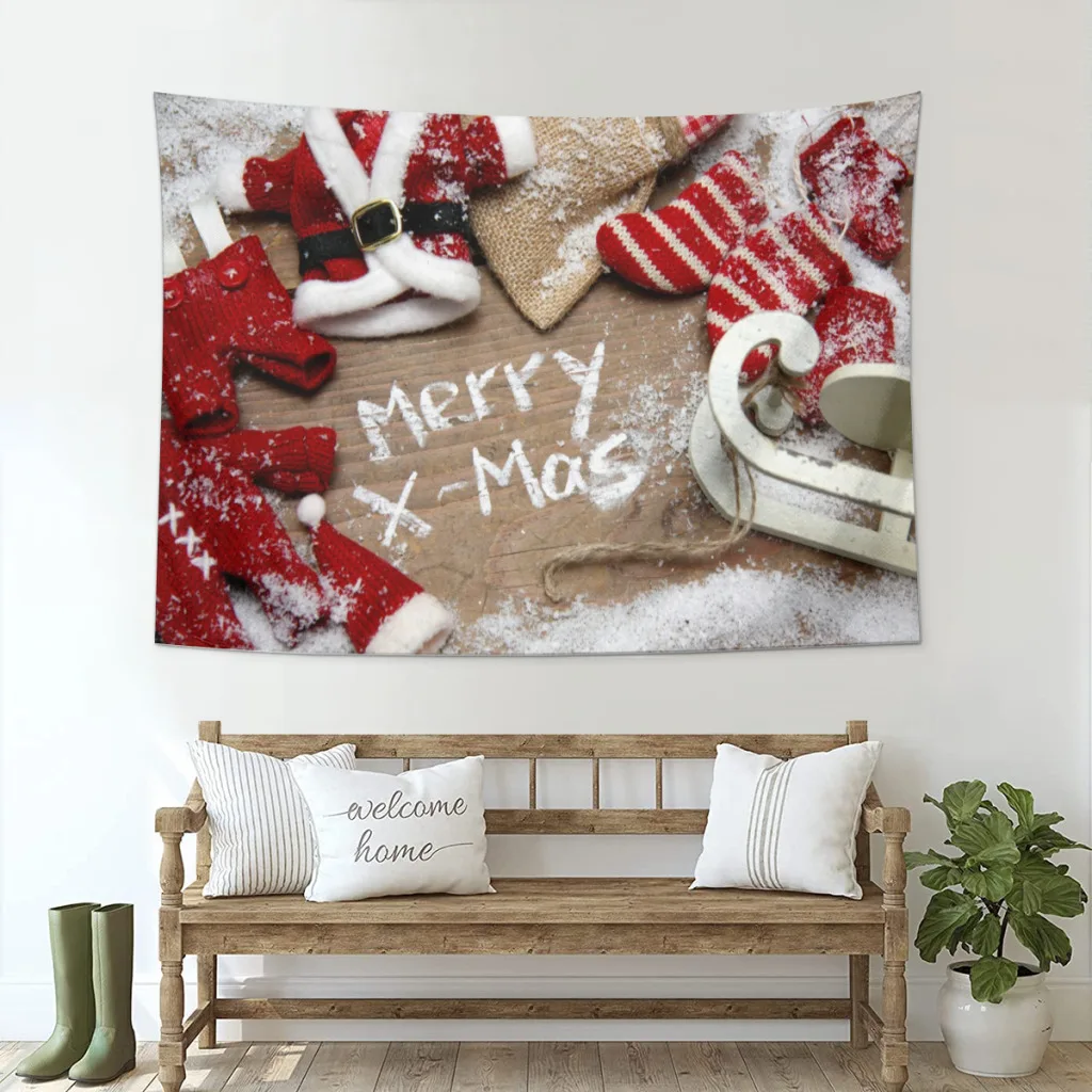 

Christmas decoration Santa Claus Christmas tree print pattern Tapestry Fabric Lace Wall Hanging Beach Room Decoration Blanket