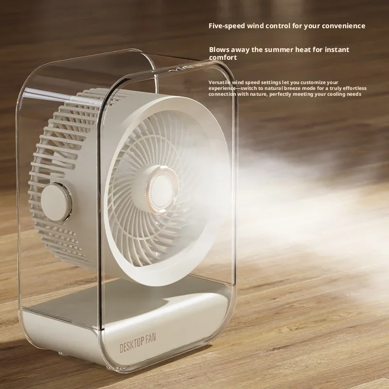 Mini ventilateur de bureau portable multifonctionnel avec veilleuse LED, 5 vitesses, orientable à 360° et rechargeable par USB._voghion.com