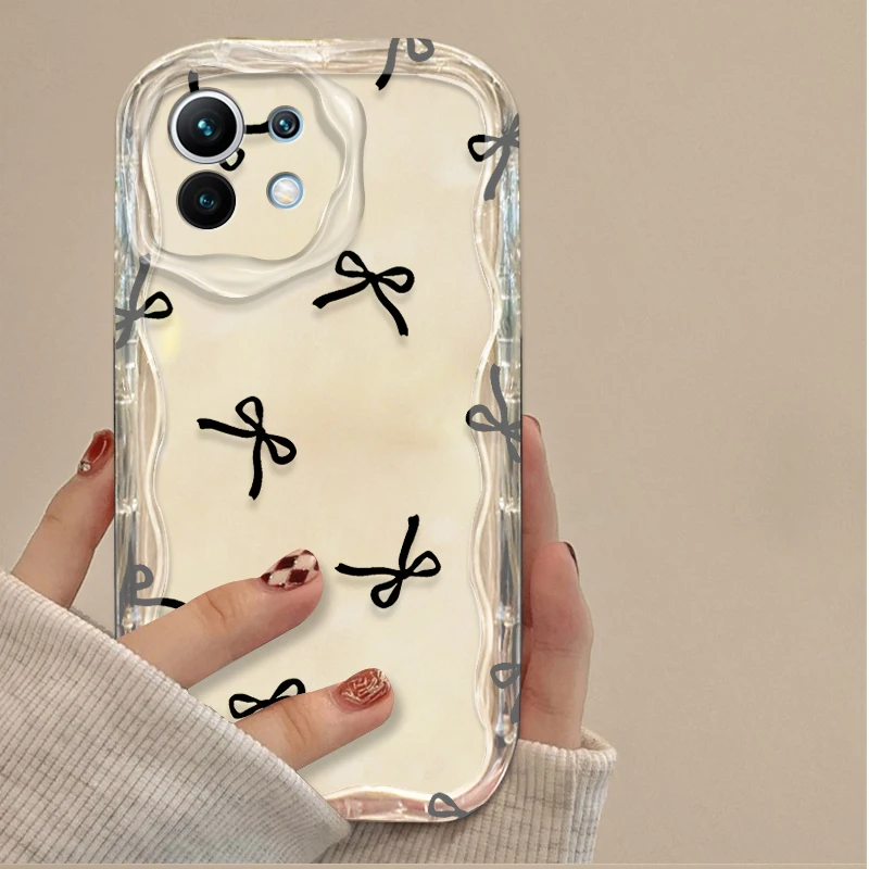 Black Phone Case with Bow and Love Heart Design