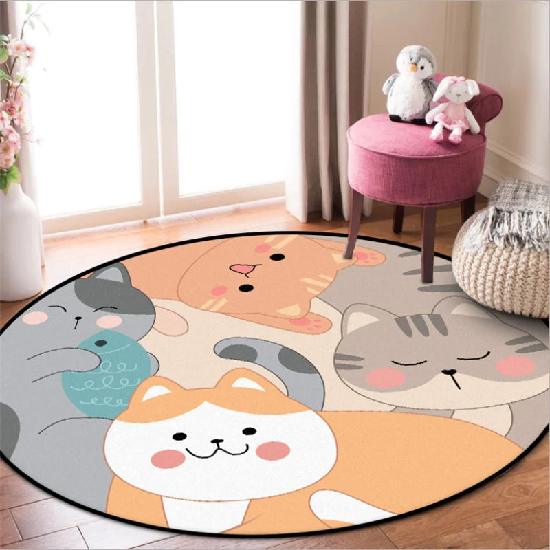 

Modern Design Area Rug for Living Room Cartoon Cute Kitten Round Carpets Rugs for Children Rooms Nordic Decoration Home Baby