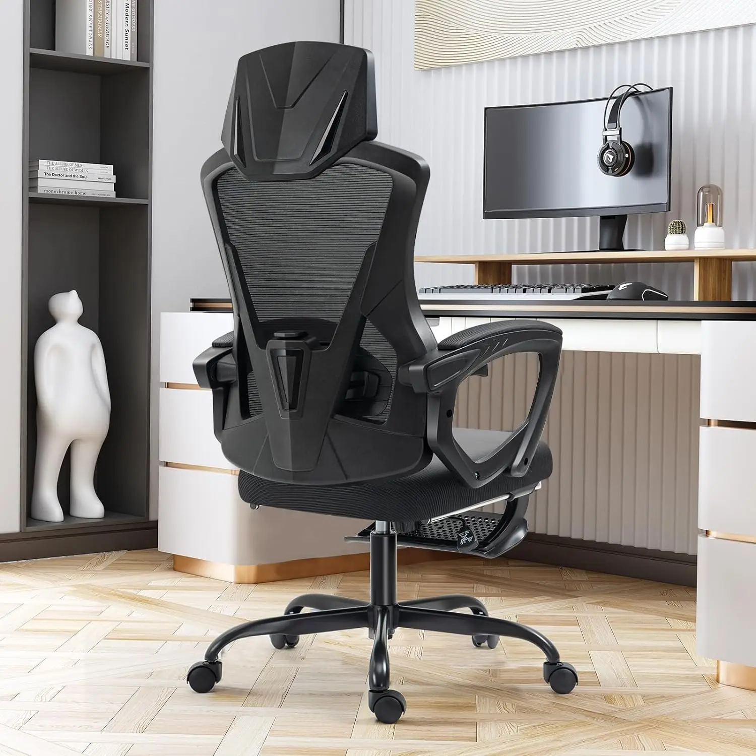 

Офисное кресло со средней спинкой, вращающееся кресло для поддержки поясницы, компьютерное игровое кресло с удобными подлокотниками, Сетчатое настольное кресло