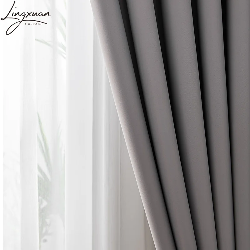 Modern Gray Blackout Curtains for Living Room Solid Thick Colth Curtain For Bedroom The Kitchen For Curtains Drapes Shading 90% 5