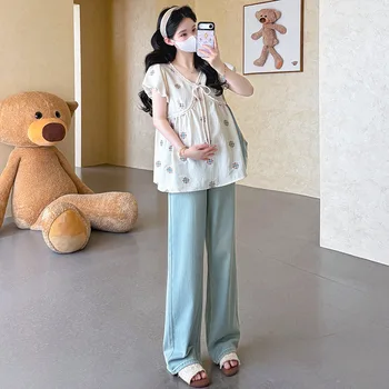 Maternity Shirt Summer Loose Comfortable V Neck Puff Sleeve Cute Gentle Tops for Pregnant Women 2026