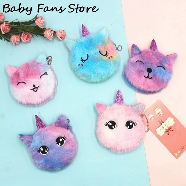 Mini Unicorn Coin Purse Cartoon Cat Circle Wallet Children Kids Embroidered Bag Key Earphone Organizer Pouch Embroidered Eyes 3