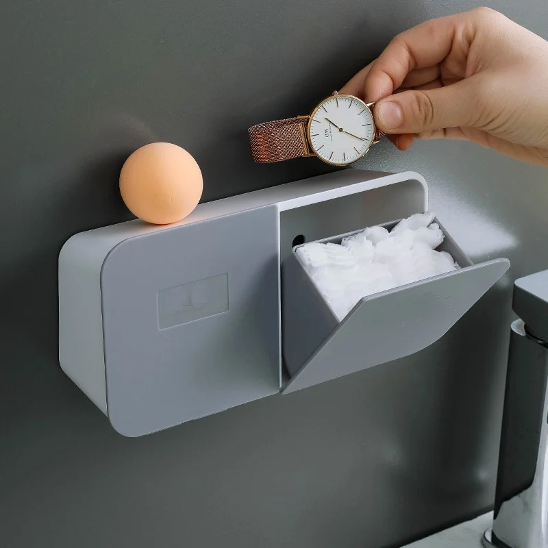 Wall-Mounted Bathroom Organizer With Flip Lid - Dustproof, No-Drill Cotton Swab Storage Box For Home Essentials 2