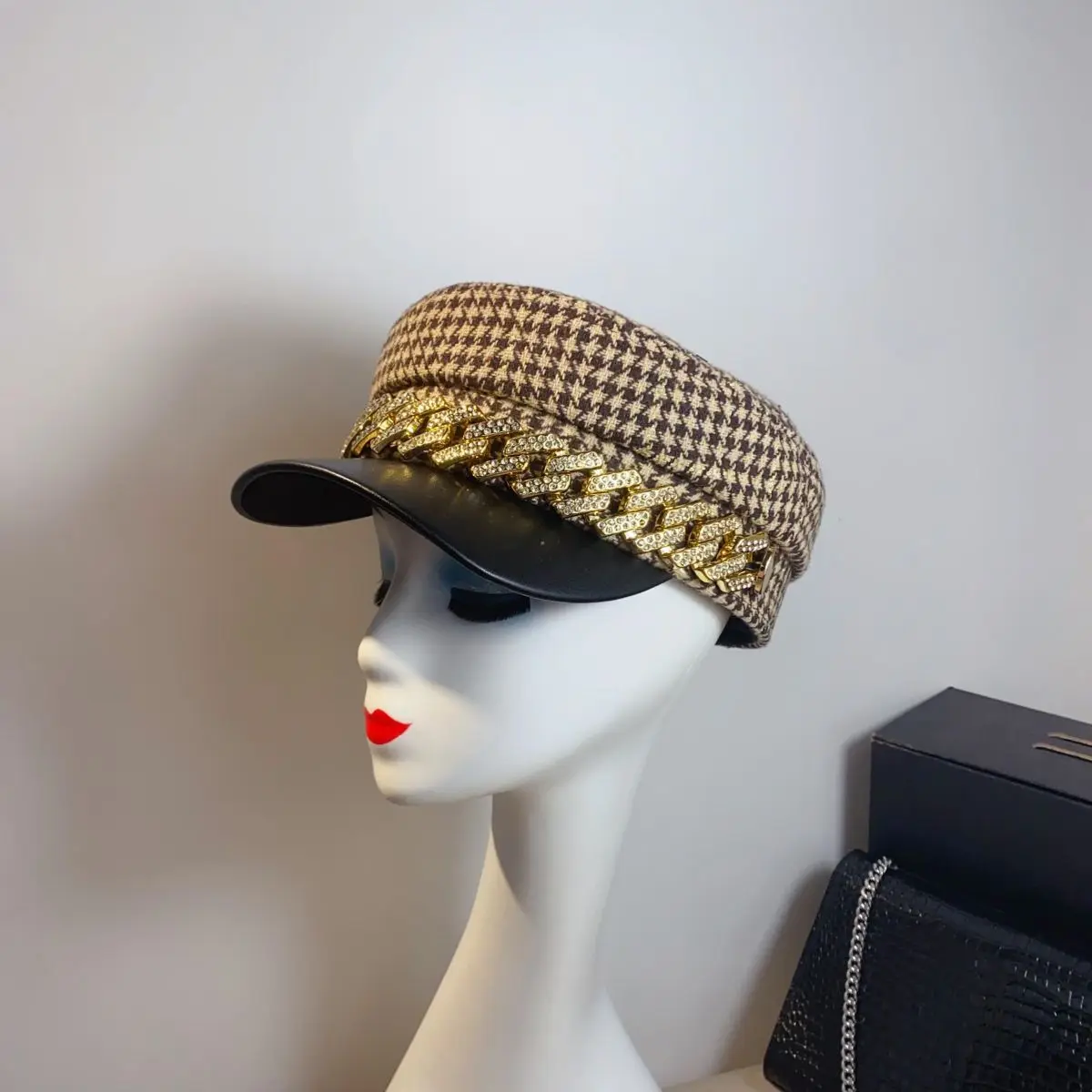 Thousand bird lattice rhinestone chain navy hat women fashion big head round outdoor baseball cap men 24 years spring and autumn