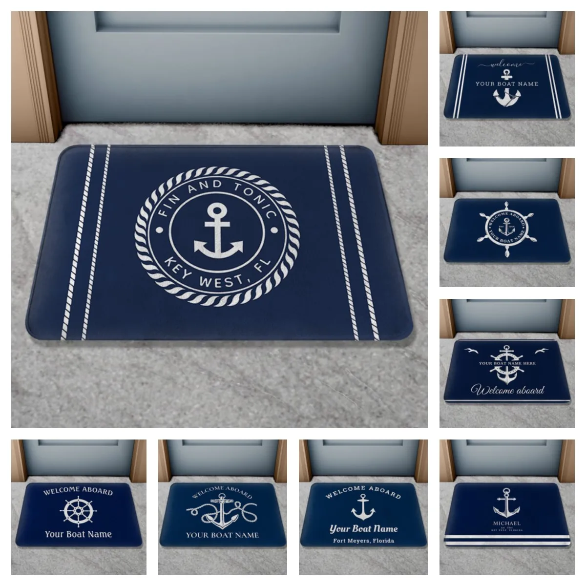 Personalized Boat Name Doormat Indoor Outdoor Anti Slip Bath Mat Welcome Aboard Door Mat Home Decor Bathroom Rug