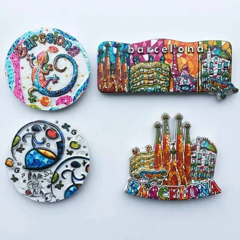 Barcelona, Spain Mosaic Tourism Commemorative Decorative Crafts Magnetic Refrigerator Magnet for Fridge Decor 1