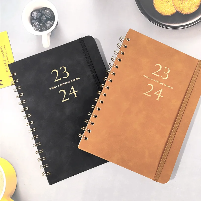 

2024 PU Leather Notebooks Agendas Planner Diary Weekly Spiral Organizer Libretas A5 Note Books Notepad Monthly Daily Schedule