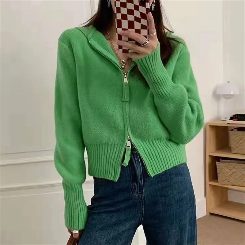 Cropped Knitted Sweater Long Sleeve Hoody Cardigan