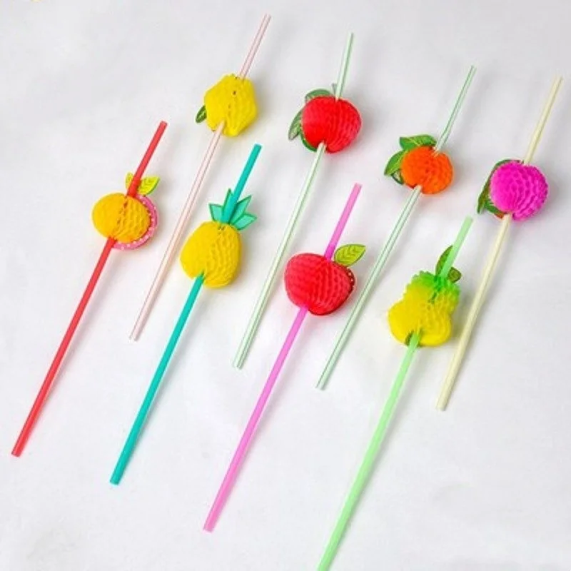 3D Fruit Cocktail Paper Umbrella Drinking Straws 50pcs/lot 23cm Party Bar Decoration Party Supplies Color Assorted Straws