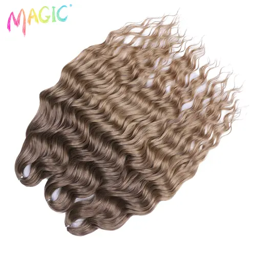 Anna Synthetic Hair 24 Inch Water Wave Braiding Hair Extensions Ombre Blonde Deep Wave Afro Curl Twist Crochet Hair for Women - Image 84