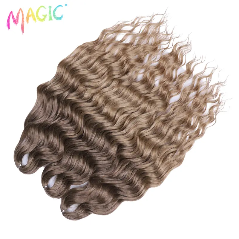 Anna Synthetic Hair 24 Inch Water Wave Braiding Hair Extensions Ombre Blonde Deep Wave Afro Curl Twist Crochet Hair for Women - Image 84
