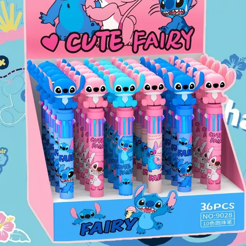Disney Ballpoint Pen Cartoon Stitch 10 Color Marker 0.7mm Kids Graffiti Multicolor Hand-held Pen Students Learn Stationery 36pcs ballpoint pen
