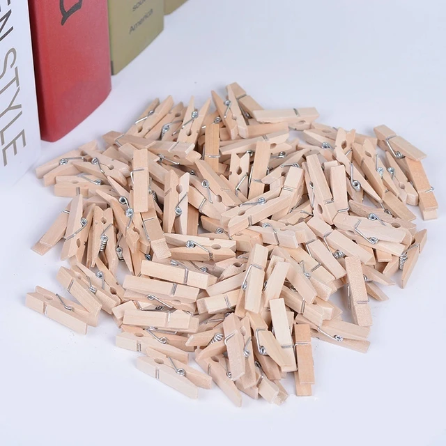 100pcs 25mm Mini Wooden Photo Paper Peg Clothespin Clothes Pin Clip