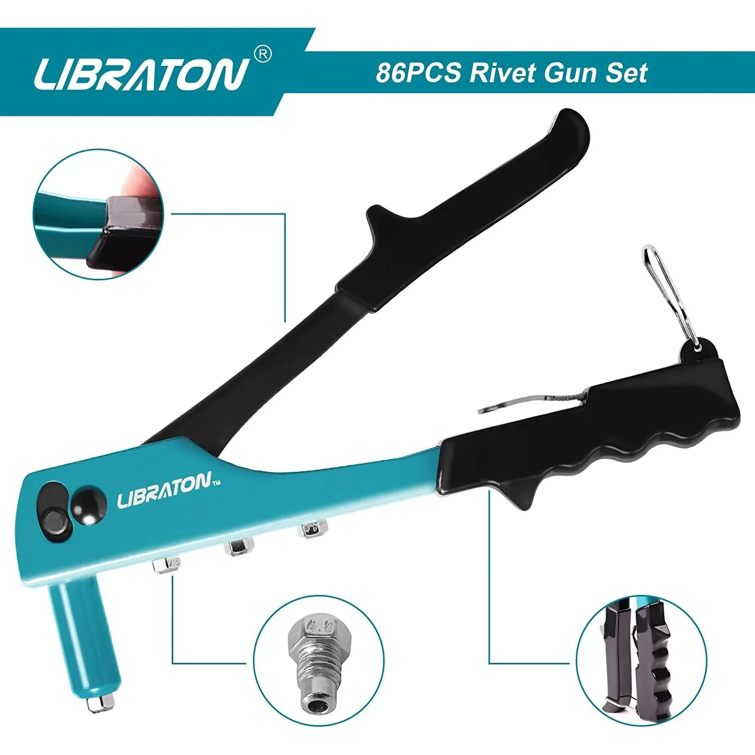 LIBRATON Rivet Gun Rivet Gun Kit Pop 80PCS Metal Rivets 4 Drill Bits Heavy Duty Hand Riveter Tool for Metal rivet gun rivet gun set