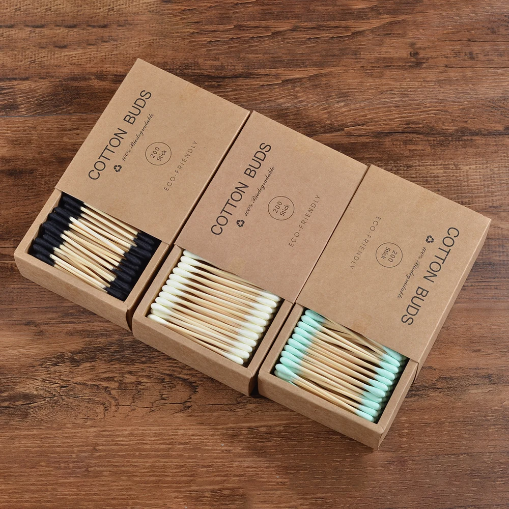 2000Pcs Color Mix Double Head Bamboo Cotton Buds Adults Makeup Cotton Swab Eco Friendly Wood Sticks Nose Ears Cleaning Tools 5