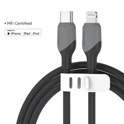 KUULAA USB C to Lightning Silicone Fast Charging Cable - PD30W MFi Certified - 2m (Black)