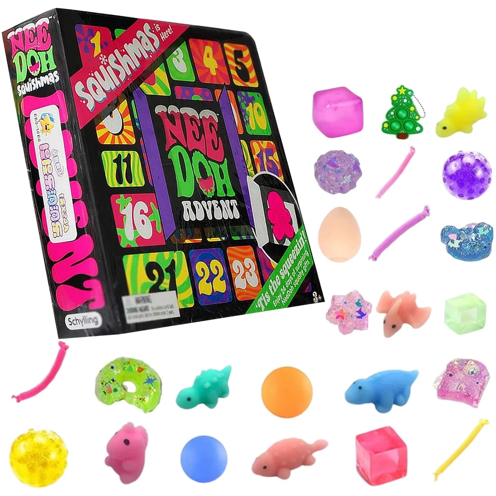 24Pcs Mini Squeeze Toys Stress Relief Fidget Toys Christmas Colorful Soft Gift Box Squish for Xmas Stocking Stuffers