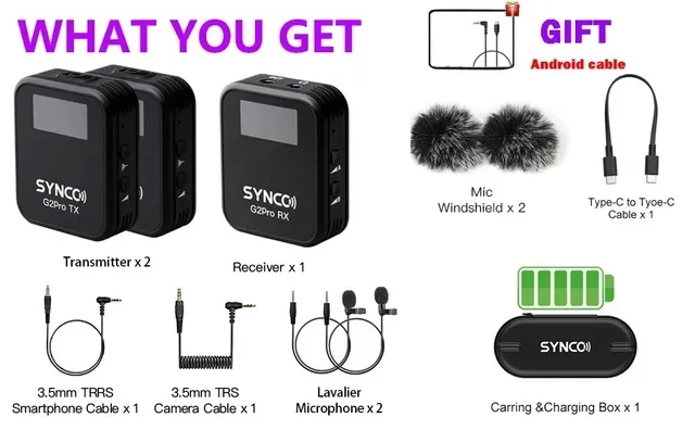 SYNCO G2 A2 Mega G2A2 Pro 2.4G ワイヤレス ラベリア マイク