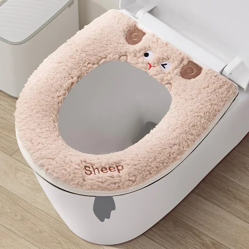 Cartoon Sheep Zipper Toilet Mat Lamb's Wool Toilet Seat Cover Universal Waterproof Toilet Seat Cushion Bathroom Accessories 3